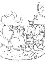 coloriage babar lit un livre aux petits elephants